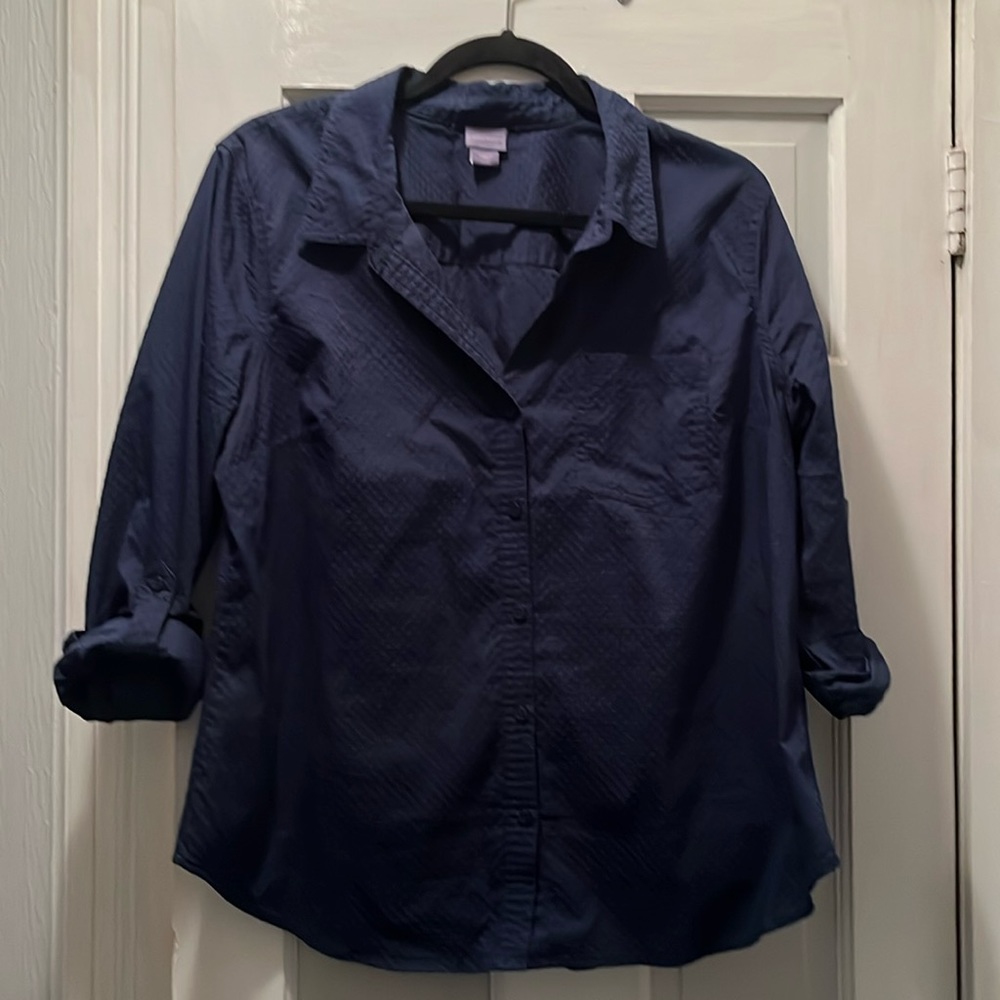 Laura Scott navy button down blouse xl